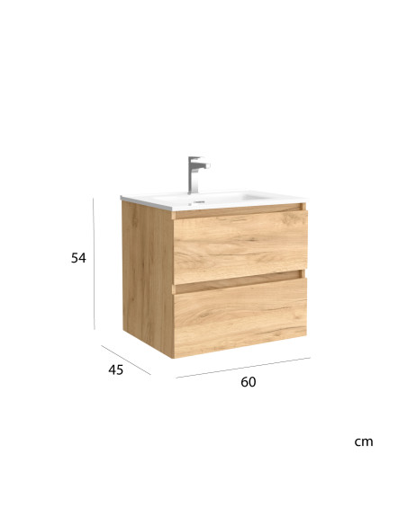 Mobile bagno Bequia 60 cm in rovere  Lavabo in porcellana