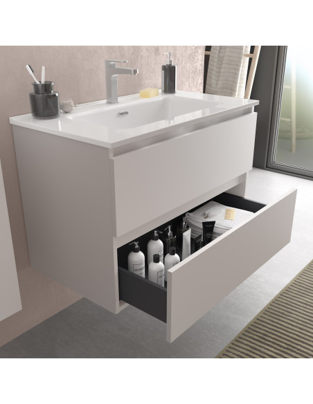 Mobiletto da bagno Bequia 70 cm bianco opaco  Lavabo in porcellana