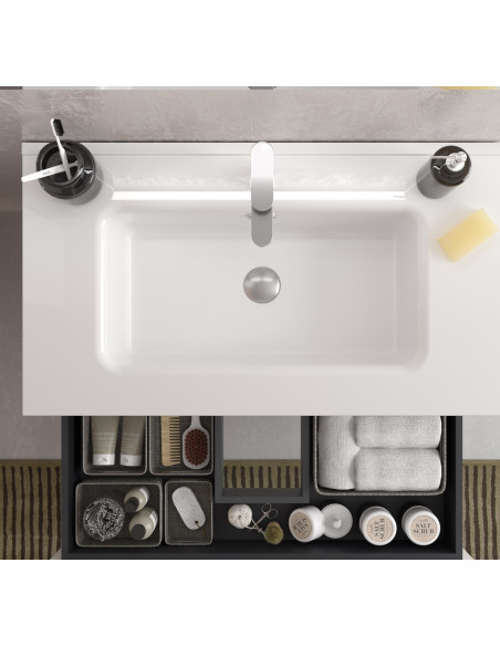 Mobiletto da bagno Bequia 70 cm nero opaco  Lavabo in porcellana