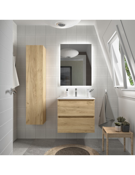 Mobile bagno Bequia 70 cm in rovere  Lavabo in porcellana