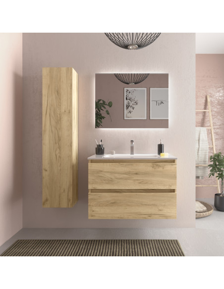 Mobile bagno Bequia 80 cm in rovere  Lavabo in porcellana