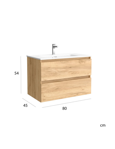 Mobile bagno Bequia 80 cm in rovere  Lavabo in porcellana