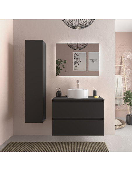 Mobiletto da bagno Bequia 80 cm nero opaco  Lavabo da appoggio