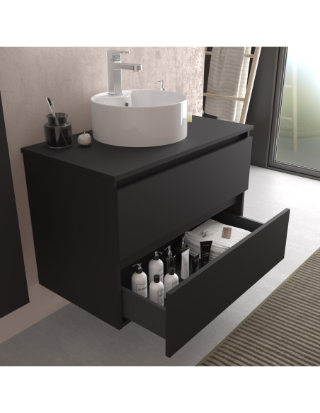 Mobiletto da bagno Bequia 80 cm nero opaco  Lavabo da appoggio