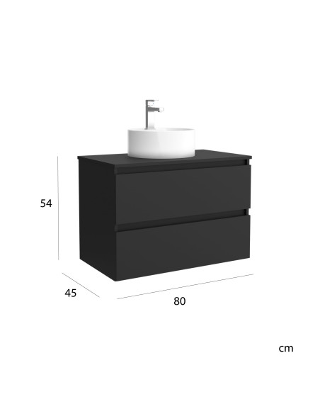 Mobiletto da bagno Bequia 80 cm nero opaco  Lavabo da appoggio
