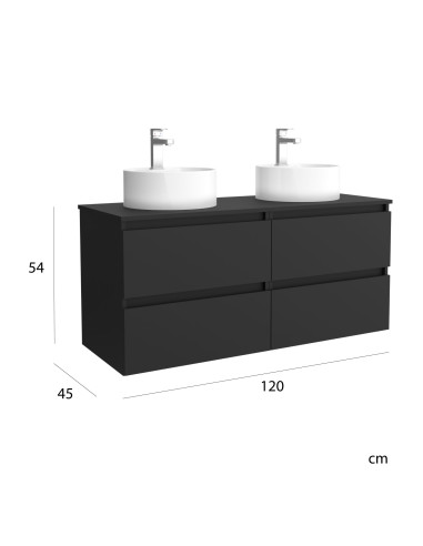 Mobile bagno Bequia, 120 cm, nero opaco  2 lavabi da appoggio