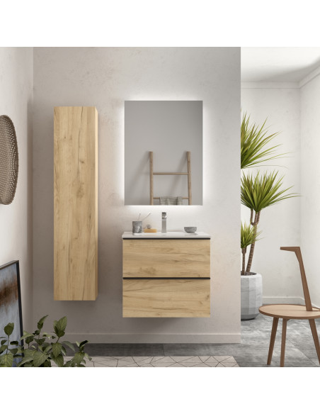 Mobile bagno Nabua da 60 cm in rovere con maniglia estraibile  Lavabo in porcellana