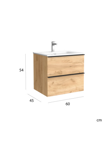 Mobile bagno Nabua da 60 cm in rovere con maniglia estraibile  Lavabo in porcellana