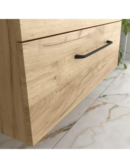 Mobile bagno Morai 100 cm in rovere con maniglia nera  Lavabo in porcellana