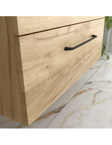 Mobile bagno Morai 120 cm in rovere con maniglia nera  Lavabo in porcellana