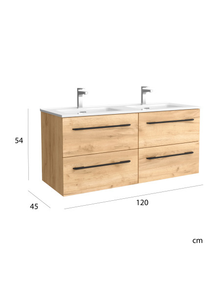 Mobile bagno Morai 120 cm in rovere con maniglia nera  Lavabo in porcellana