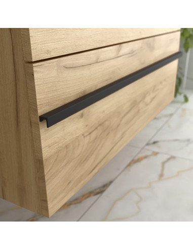 Mobile bagno serie BORN, 80 cm rovere con profilo maniglia  Lavabo in porcellana