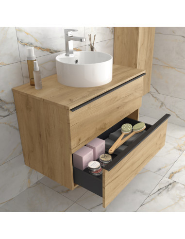 Mobile bagno Nabua 80 cm in rovere con maniglia estraibile  Lavabo da appoggio