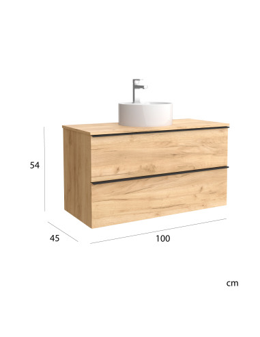 Mobile bagno Nabua 100 cm in rovere con maniglia estraibile  Lavabo da appoggio