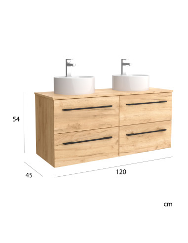 Mobile bagno Morai 120 cm in rovere con maniglia nera  Lavabo da appoggio