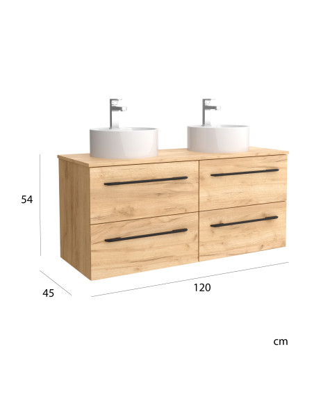 Mobile bagno Morai 120 cm in rovere con maniglia nera  Lavabo da appoggio