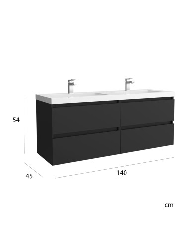 Mobile bagno Bequia, 140 cm, nero opaco  Doppio lavabo