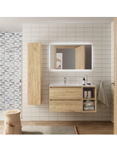 Mobile da bagno Bequia Plus 90 cm 2 cassetti e mobile lavabo destro 2 vani Rovere con lavabo integrato