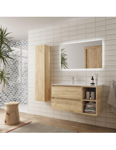 Mobile da bagno Bequia Plus 90 cm 2 cassetti e mobile lavabo destro 2 vani Rovere con lavabo integrato 2