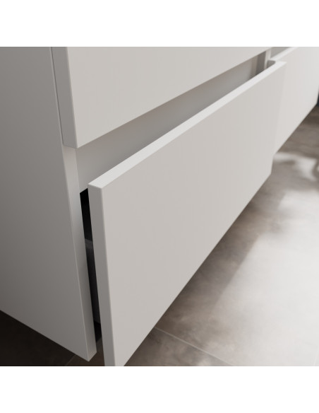 Mobile da bagno Bequia Plus 90 cm 2 cassetti Bianco opaco e Rovere 2 fori con lavabo da appoggio