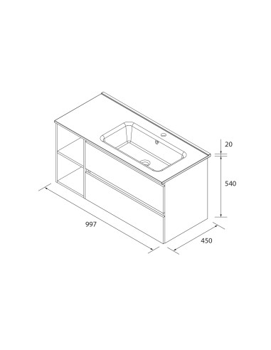 Mobile da bagno Bequia Plus 100 cm 2 cassetti Rovere e mobile lavabo sinistro 2 vani Nero opaco con lavabo integrato