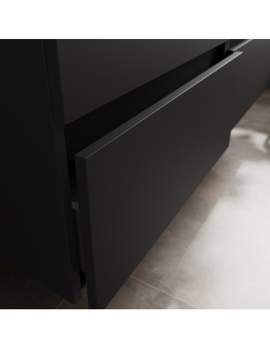 Mobile da bagno Bequia Plus 120 cm 2 cassetti Nero opaco e 2 mobili laterali 2 fori in rovere con lavabo in porcellana