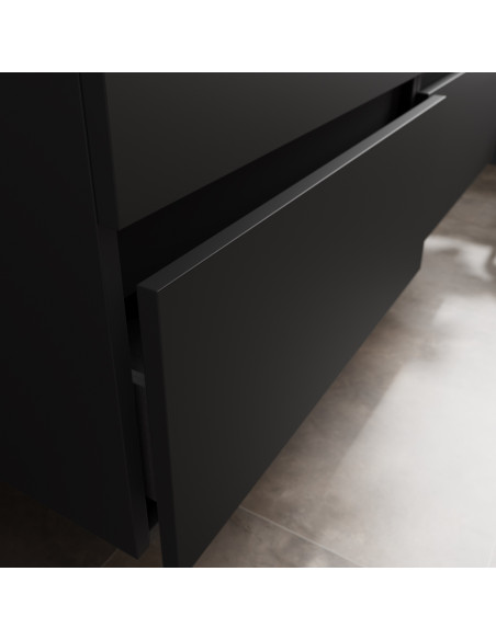 Mobile da bagno Bequia Plus 120 cm 2 cassetti Nero opaco e 2 mobili laterali 2 fori in rovere con lavabo in porcellana