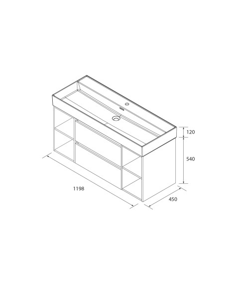 Mobile da bagno Bequia Plus 120 cm 2 cassetti Nero opaco e 2 mobili laterali 2 fori in rovere con lavabo in porcellana