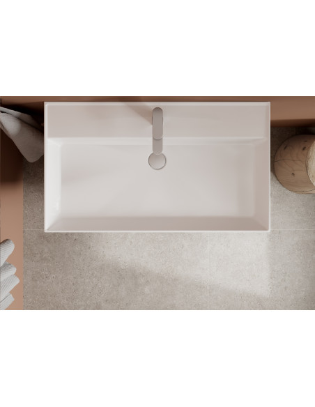 Mobile da bagno Bequia Plus 120 cm 2 cassetti in rovere e 2 mobili laterali 2 vani neri opachi con lavabo in porcellana