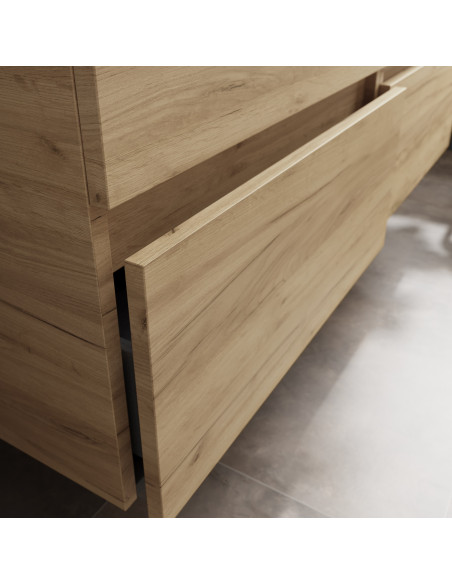 Mobile da bagno Bequia Plus 120 cm 2 cassetti in rovere e 2 mobili laterali 2 vani neri opachi con lavabo in porcellana