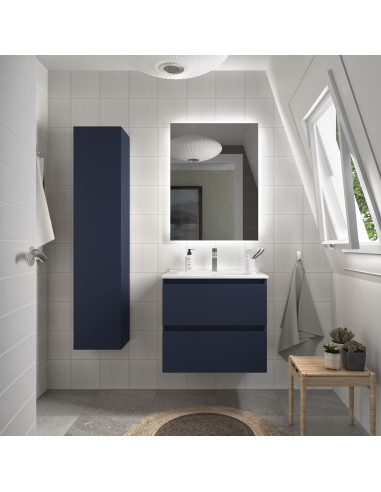Mobiletto da bagno Bequia 60 cm + lavabo in ceramica  Blu opaco  60x45x56 cm