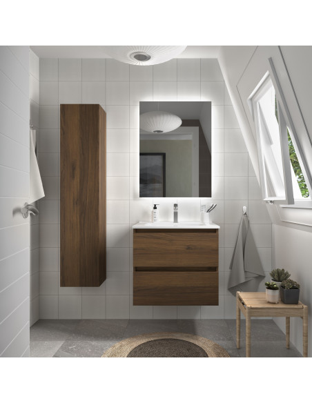 Mobile bagno Bequia 70 cm + lavabo in ceramica  Noce  70x45x56 cm