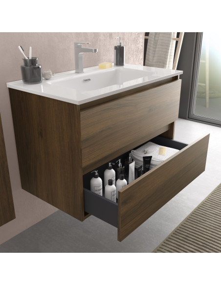Mobile bagno Bequia 70 cm + lavabo in ceramica  Noce  70x45x56 cm