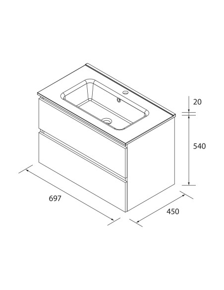 Mobile bagno Bequia 70 cm + lavabo in ceramica  Noce  70x45x56 cm