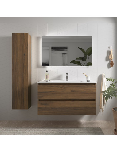 Mobile bagno Bequia 100 cm + lavabo in ceramica  Noce  100x45x56 cm