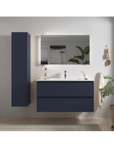 Mobile bagno Bequia 100 cm + lavabo in ceramica  Blu opaco  100x45x56