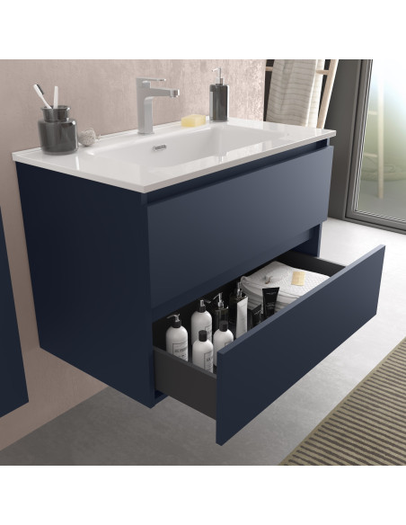 Mobile bagno Bequia 100 cm + lavabo in ceramica  Blu opaco  100x45x56