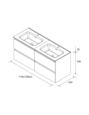 Mobiletto da bagno Bequia 120 cm + lavabo in ceramica  Blu opaco  120x45x56 cm