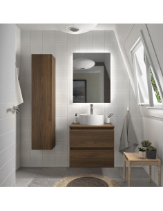 Mobile bagno Bequia 70 cm + piano d'appoggio + lavabo Posar  Noce  70x45x56