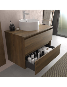 Mobile bagno Bequia 70 cm + piano d'appoggio + lavabo Posar  Noce  70x45x56 2