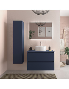 Mobiletto da bagno Bequia 80 cm + piano d'appoggio + lavabo Posar  Blu opaco  80x45x56 cm