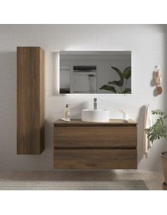 Mobile bagno Bequia 100 cm + piano d'appoggio + lavabo Posar  Noce  100x45x56 cm