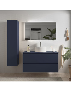 Mobiletto da bagno Bequia 100 cm + piano d'appoggio + lavabo Posar  Blu opaco  100x45x56 cm