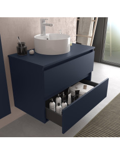 Mobiletto da bagno Bequia 100 cm + piano d'appoggio + lavabo Posar  Blu opaco  100x45x56 cm 2