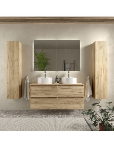 Mobile bagno Bequia 140 cm + piano d'appoggio + lavabo Posar  Rovere  140x45x56