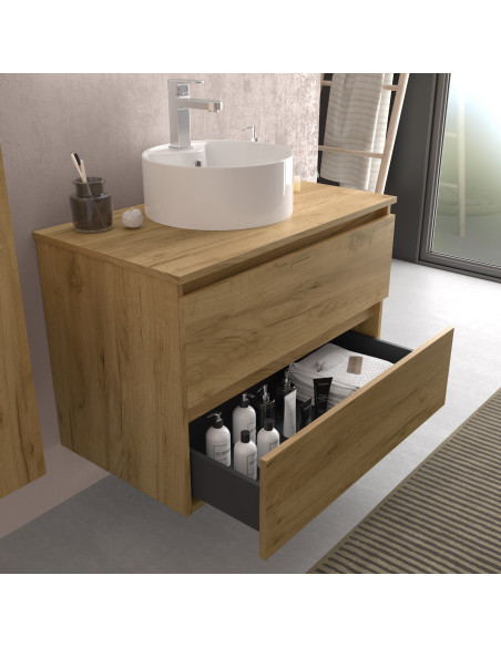 Mobile bagno Bequia 140 cm + piano d'appoggio + lavabo Posar  Rovere  140x45x56