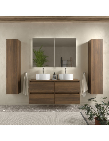 Mobile bagno Bequia 140 cm + piano d'appoggio + lavabo Posar  Noce  140x45x56 cm