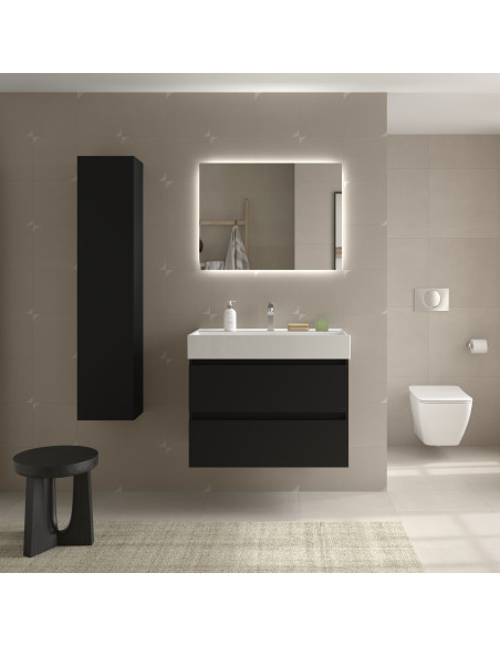 Mobile bagno Bequia 80 cm + lavabo in ceramica  Nero opaco  80x45x66