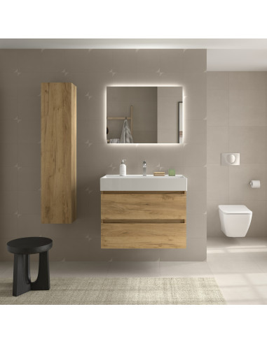 Mobile bagno Bequia 80cm + lavabo in ceramica  Rovere  80x45x66