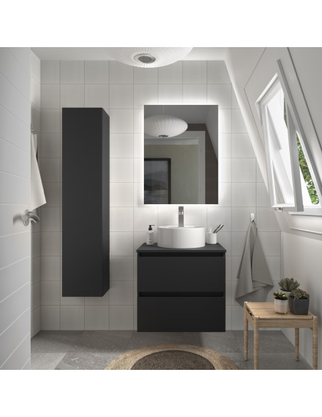 Mobiletto da bagno Bequia 60 cm + piano d'appoggio (senza lavabo)  Nero opaco  60x45x56